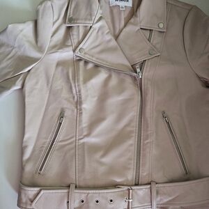 BB Dakota Blush Pink Faux Leather Moto Jacket with Adjustable Belt